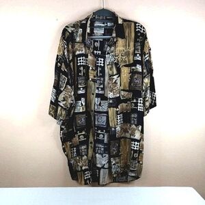 Ringo Sport Vintage Abstract Retro Button-Up Shirt Large.Made in Korea Rayon.EUC